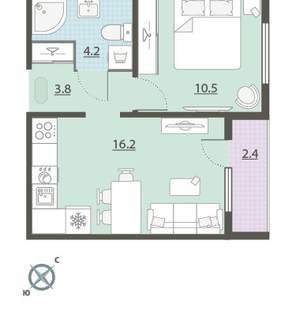 1-к квартира, вторичка, 36м2, 16/24 этаж