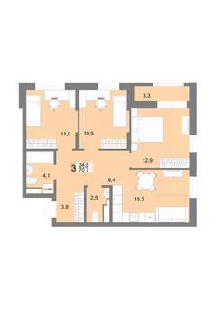 3-к квартира, вторичка, 70м2, 17/22 этаж
