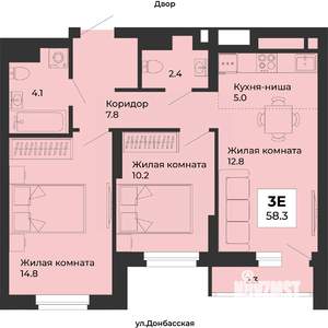 3-к квартира, строящийся дом, 58м2, 5/25 этаж