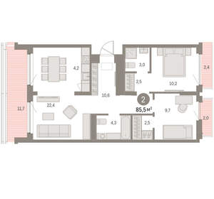 2-к квартира, вторичка, 85м2, 8/9 этаж