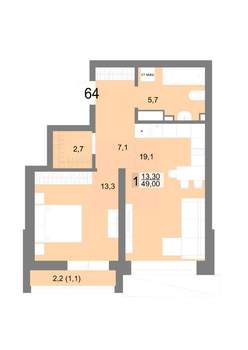 1-к квартира, вторичка, 49м2, 11/25 этаж