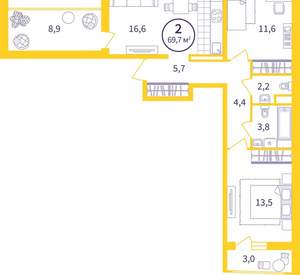 2-к квартира, вторичка, 64м2, 4/8 этаж