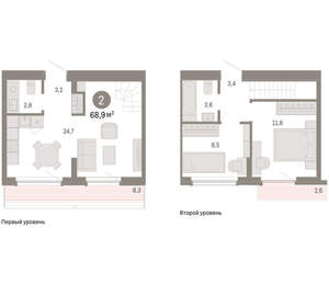 2-к квартира, вторичка, 69м2, 8/9 этаж
