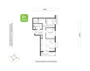 2-к квартира, вторичка, 64м2, 13/24 этаж