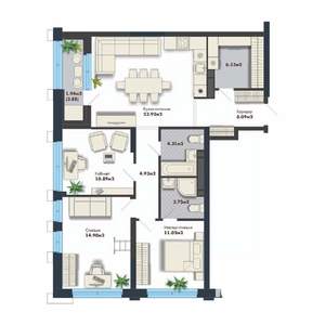 3-к квартира, вторичка, 88м2, 2/25 этаж