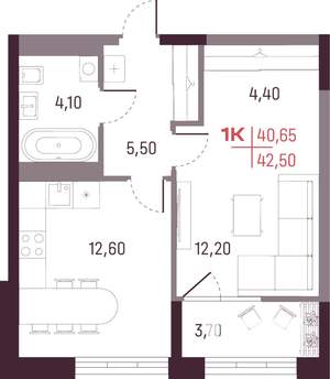 1-к квартира, вторичка, 41м2, 20/25 этаж