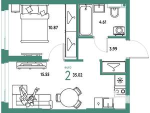 2-к квартира, вторичка, 35м2, 3/24 этаж