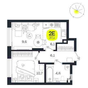 2-к квартира, вторичка, 37м2, 2/27 этаж