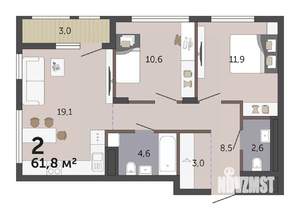 2-к квартира, вторичка, 62м2, 3/19 этаж