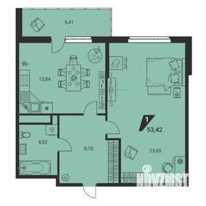 1-к квартира, вторичка, 53м2, 24/25 этаж