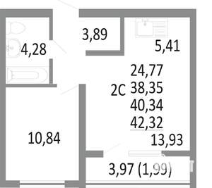 2-к квартира, вторичка, 40м2, 12/18 этаж