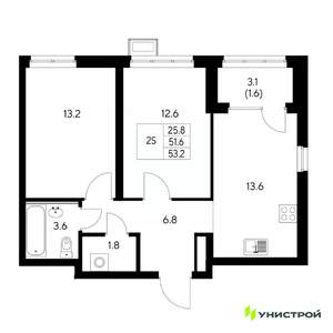 2-к квартира, вторичка, 53м2, 19/31 этаж