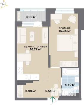 1-к квартира, вторичка, 49м2, 17/25 этаж