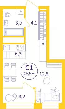 Студия квартира, сданный дом, 28м2, 19/25 этаж