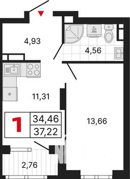 1-к квартира, вторичка, 37м2, 29/31 этаж