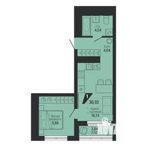 1-к квартира, вторичка, 36м2, 8/26 этаж