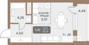 Студия квартира, вторичка, 30м2, 16/24 этаж