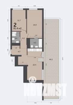 2-к квартира, строящийся дом, 81м2, 27/32 этаж