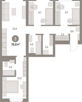 3-к квартира, вторичка, 79м2, 5/9 этаж