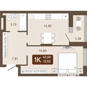 1-к квартира, вторичка, 42м2, 11/24 этаж