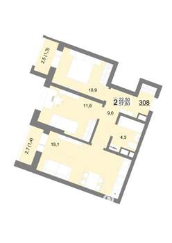 2-к квартира, вторичка, 58м2, 12/18 этаж