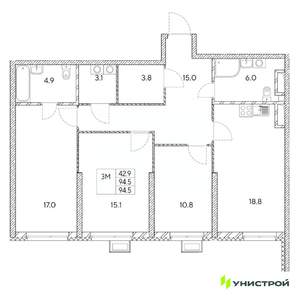 3-к квартира, вторичка, 95м2, 17/31 этаж