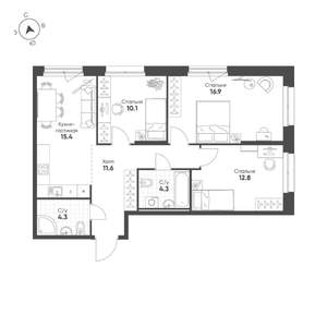 3-к квартира, вторичка, 75м2, 7/9 этаж