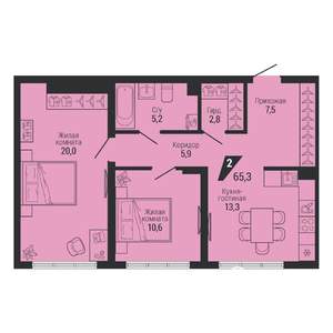 2-к квартира, вторичка, 65м2, 2/31 этаж