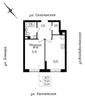 1-к квартира, строящийся дом, 38м2, 6/25 этаж