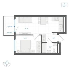 1-к квартира, вторичка, 36м2, 1/4 этаж