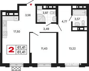 2-к квартира, вторичка, 61м2, 28/30 этаж