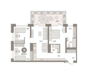 3-к квартира, вторичка, 90м2, 1/8 этаж