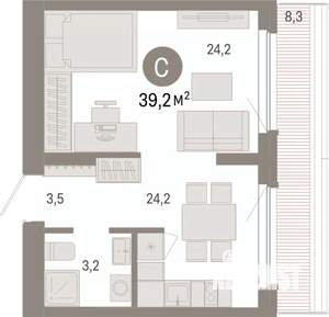 Студия квартира, вторичка, 39м2, 8/9 этаж