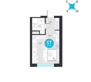 Студия квартира, вторичка, 23м2, 9/22 этаж