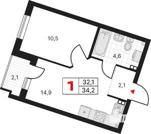 1-к квартира, вторичка, 34м2, 11/17 этаж