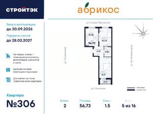 2-к квартира, вторичка, 57м2, 5/17 этаж
