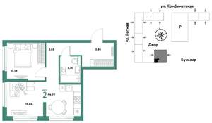 2-к квартира, вторичка, 45м2, 4/21 этаж