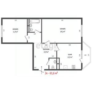 2-к квартира, вторичка, 62м2, 2/10 этаж