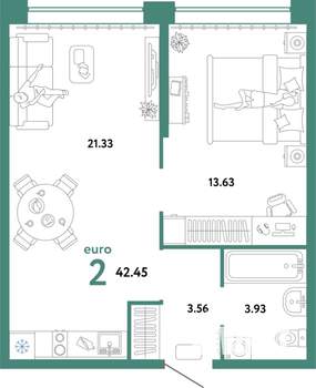 2-к квартира, вторичка, 42м2, 8/24 этаж