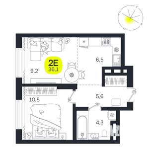 2-к квартира, вторичка, 36м2, 6/27 этаж