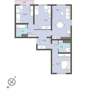 3-к квартира, вторичка, 78м2, 24/25 этаж