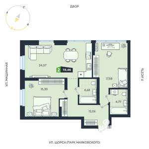 2-к квартира, строящийся дом, 78м2, 2/31 этаж