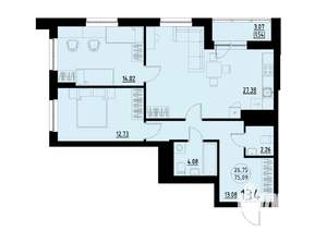 2-к квартира, строящийся дом, 75м2, 14/25 этаж