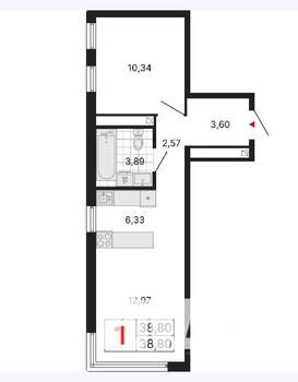 1-к квартира, вторичка, 39м2, 10/25 этаж
