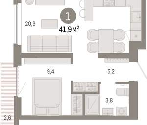 1-к квартира, вторичка, 42м2, 7/9 этаж