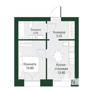 1-к квартира, вторичка, 33м2, 4/4 этаж