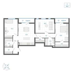 3-к квартира, вторичка, 99м2, 13/32 этаж