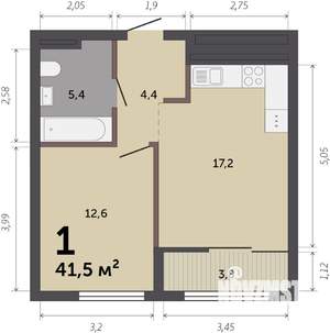 1-к квартира, строящийся дом, 42м2, 9/17 этаж