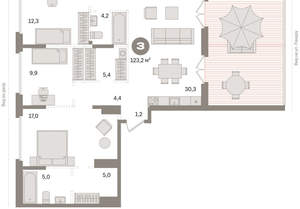 3-к квартира, вторичка, 121м2, 8/9 этаж