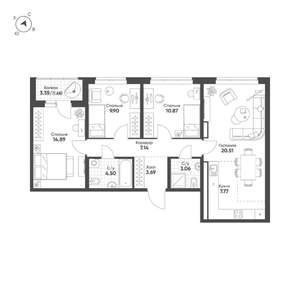 3-к квартира, вторичка, 84м2, 10/15 этаж